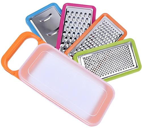 VZU Rallador de queso, rallador de caja 4 en 1, rallador y rallador, rallador de queso con recipiente y tapa, rallador de caja para cocina con 4 ralladores planos