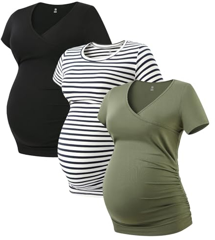 LAPASA Lot de 3 T-Shirts de Maternité Femme Vêtements de Grossesse Maillot de Corps Enceinte Manches Courtes L55