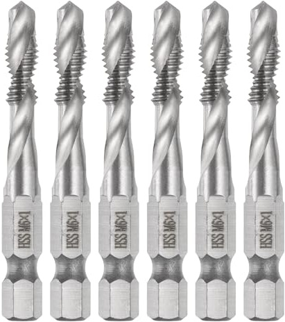 sourcing map 6pcs Combination Drill and Tap Bits, Metric M6 x 1 Thread 1/4 Hex Shank 4341 High Speed Steel Threading Screw Taps Machine Drilling Tapping Tool Kit