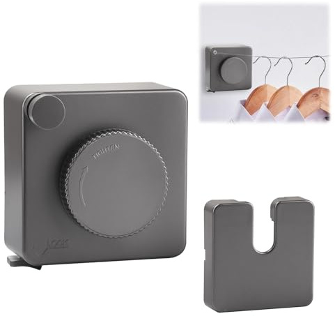 Fil a Linge Retractable Mural, Etendoir à Linge Murale 4.8M en Acier Inoxydable, Corde a Linge Retractable, Etendoir Mural Gain de Place pour Balcon, Salle de Bain (Gris)