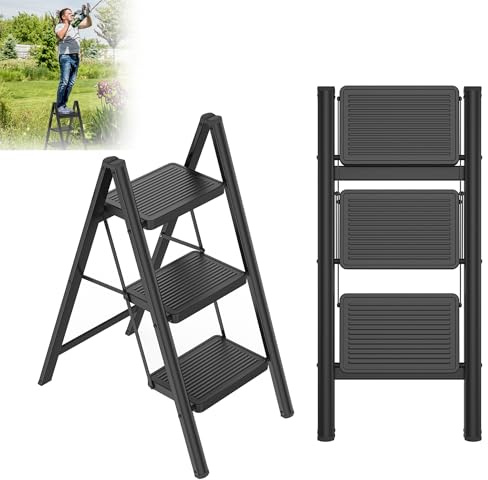XMTECH Trittleiter 3 Stufen Klappbar, Leiter Klapp-Step-Hocker mit breitem Anti-Rutsch-Pedal, Tragbarer Stufenleiter Tritthocker, bis 270KG Belastbar, für Haushalt, Büro