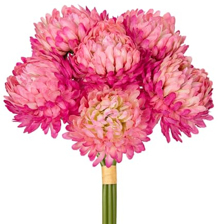 Arborus 3pcs Artificial Chrysanthemum Flowers Bouquet 9 Pink Chrysanthemum Flowers Stem Fake Silk Flower Realistic Artificial Flower for Vase Flora Arrangement Wedding Home Spring Table Decor