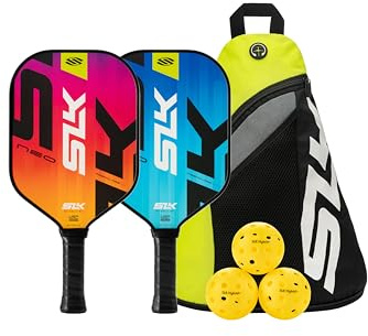 Selkirk Sport SLK Neo Fiberglass Pickleball Paddles Set of 2 | Designed in The USA | Complete Pickleball Set with 2 Pickle Ball Rackets, 3 Hybrid+ Balls, and SLK Sling Bag | Electric Sunset & Oasis