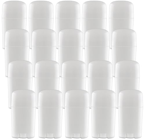 20 recipientes de desodorante de plástico de 50 g, tubo de llenado superior, botellas de desodorante ovaladas para barra de loción de bricolaje, protector solar, bálsamo labial, color blanco