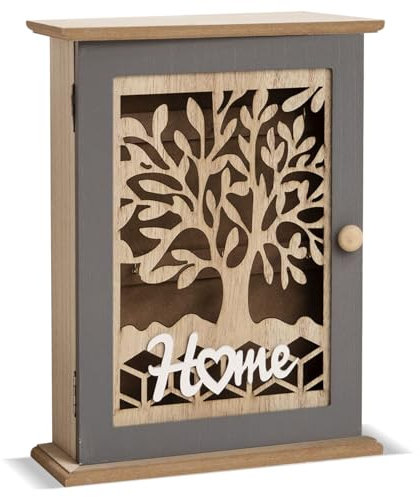 WANDGU Portachiavi da Parete in Legno: Organizzatore Decorativo con 6 Ganci, Cassetta di Sicurezza per Chiavi e Gioielli, Mensola Vintage con Serratura per Ingresso Ufficio,Design Rustico ed Elegante