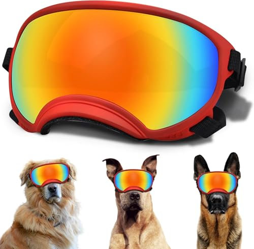 Shixian Große Hundesonnenbrille, Hundebrille mit verstellbarem Riemen, UV-Schutz, winddicht, geeignet für mittelgroße und große Hunde, Haustierbrillen, Augenschutz