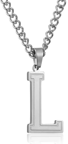 Herren Kette mit A-Z Buchstaben Anhänger Edelstahl Silber/Gold/Schwarz | Halskette 60cm,Ostern Vatertag Geburtstag Geschenke für Männer