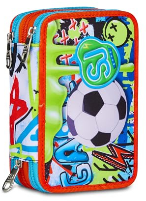 SJ GANG STYLE JAM GANG Schulmäppchen mit 3 Reißverschlüssen, Blau, Federmäppchen, Dreifachfach mit Stiften, Bleistiften, Farben, Zubehör Rucksack, Grundschulen, Kinder, blau, Modern