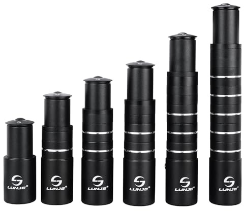 LUNJE Bike Stem Riser Extender - 1-1/8 28.6mm Fork Bicycle Stem Riser, 6 Sizes (90/115/135/150/180/210mm) | 6061-T6 Aluminum for MTB, Mountain Bike, Road Bike, BMX | Lightweight, Easy to Install 90mm