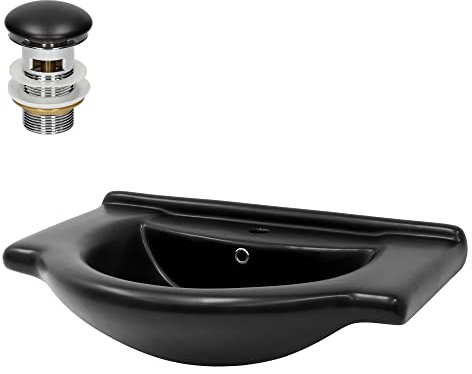 LuxeBath Waschbecken Keramik Schwarz matt 77x50,5x22,5 cm Oval mit Ablaufgarnitur, Einbauwaschbecken mit Hahnloch, Überlauf, Aufsatzwaschbecken Einbauwaschtisch Waschschale Waschplatz Handwaschbecken