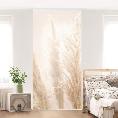 micasia Schiebegardine halbtransparent 60er Paneel Klett Blumen Textil lichtdurchlässig - Gräser Modern Flächenvorhang beige Wohnzimmer Schlafzimmer 2442 (120x250 cm - 2er Set)