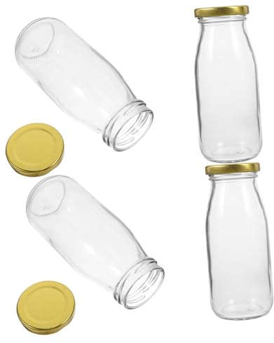 Cabilock 4piezas Botellas De Vidrio Botellas De Leche y Tapa Para Refrigerador Despensa y Cocina Transparentes y Resistentes