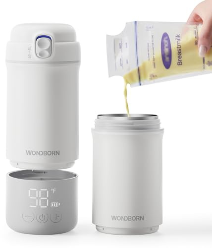 WONDBORN Calentador de botellas portátil para viajes, calefacción instantánea, apto para lavavajillas, control de temperatura preciso de 30 W, carga rápida de batería de larga duración, capacidad de