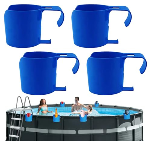 Portavasos para Piscina Fuera del Suelo – Juego de 4 Soportes para Bebidas para Piscinas Fuera del Suelo – Accesorios antiderrames multifuncionales para animaciones de Verano Frente al Agua