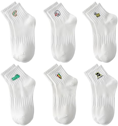 poraceous 6 Pares Calcetines Deportivos Hombre Mujer – Pack Calcetines Media Caña Unisex para Running, Gimnasio, Tenis, Trabajo, Uso Diario – 95 % Algodón Transpirables, Cómodos y Suaves