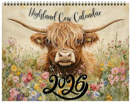 Highland Cow Calendar 2026, 12 Months 2026 Wall Calendar Wall Art Home Decor for Organizing & Planning - 28x22cm