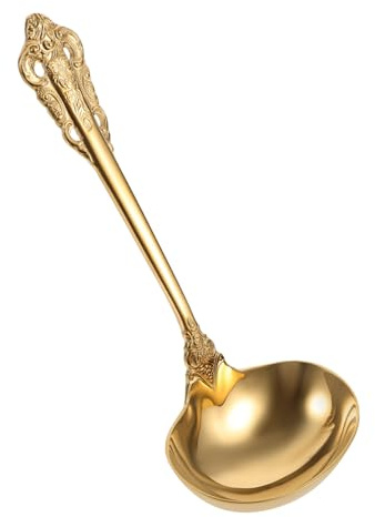 MOLUCKFU Golden Stainless Steel Ladle Multi-Function Soup Spoon with Lasting Service Life and Easy to Clean Features, Elegant Western-Style Kitchen Ladle for Convenient Serving