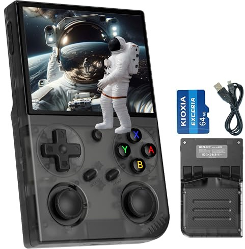 G350 Retro-Handheld-Spielkonsole 3,5-Zoll-IPS-Bildschirm 640 x 480 Linux-System mit vorinstallierter 64-GB-Karte 4371 Spiele Unterstützt HDMI- und TV-Ausgabe 3200-mAh Battery (G350-BLACK-NEW)