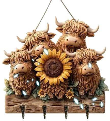 Kixolazr Porte-Clés,Vache Rustique 2D Avec 4 Crochets - Support Pour Clés Mural Vache - pour Chambre Salon Cuisine Couloir Bureau Ferme Décoration de Maison Serviette Chapeau Sac Manteau