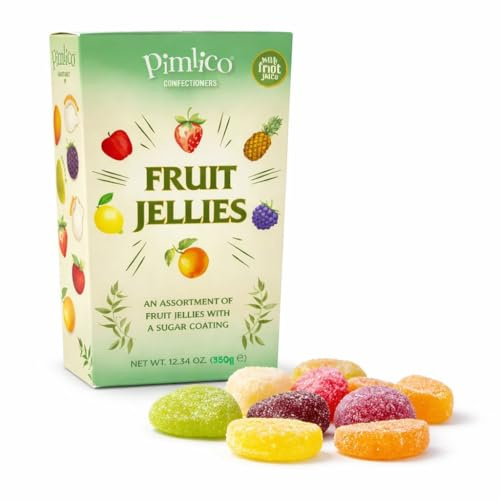 Pimlico Fruit Jellies 350 g – jelly sweets gift box with FruitJuice Coating | Assorted Strawberry, Orange, Apple, Lemon & Pineapple Candy | Jelly fruit jellies sweets