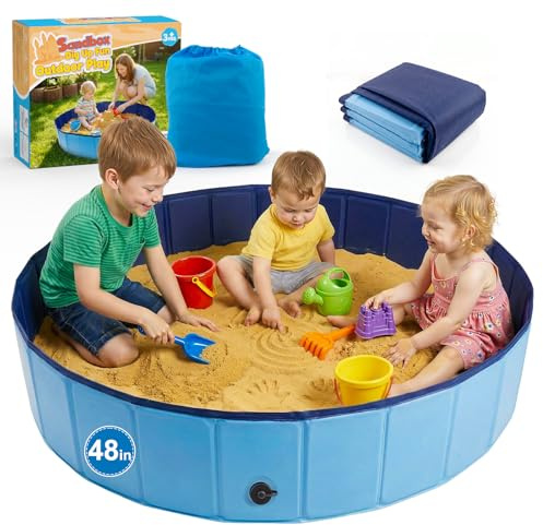 Extra stor sandlåda 122 cm hopfällbar sandlåda för småbarn och barn, bärbar PVC-sandlåda med bärväska för utomhus inomhus trädgård uteplats park campingstrand, rymmer upp till 453 kg sand