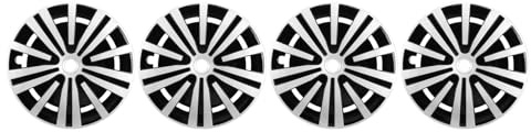 Focket 15 Inch Hubcaps, Set of 4 Black and Silver Wheel Covers, Rim Covers with Clamp/Holder On Installation for Cars Trucks SUVs Sedans R15 Size ABS Material