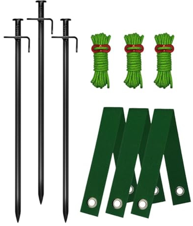 BEAZOOM Kit di supporto per ceppi d'albero, 9 pezzi, per picchetti resistenti e cinghie frangivento con corda, sistema di ancoraggio sicuro delle piante Gardening Silver Nails B