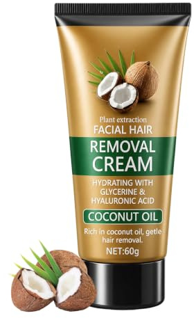 Coconut Oil Facial Hair Removal Cream,Coconut Oil Facial Depilatory Cream for Women, Plant Extract Coconuts Oils Hair Removal Creams,Painless Hair Removal, Suitable for Upper Lip & Chin,1PC