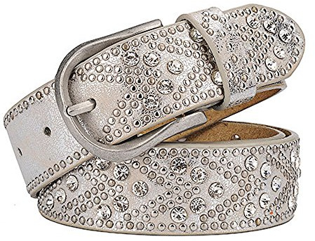 Cheerlife Ledergürtel mit Nieten und Strass breiter Gürtel Vintage Damengürtel kürzbar Jeansgürtel
