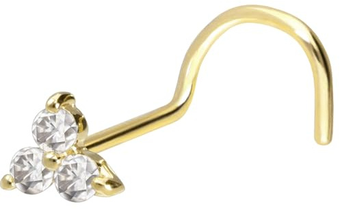 PIERCINGLINE 18 Karat oder 14 Karat Nasenpiercing Spirale KRISTALLBLUME Piercing Nase Stecker Farbauswahl