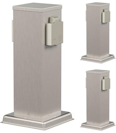 ledscom.de Colonne de Prises de Jardin Polly 3X pour l'extérieur, IP44, 2 Prises, Acier Inoxydable, Forme carrée, 27 cm