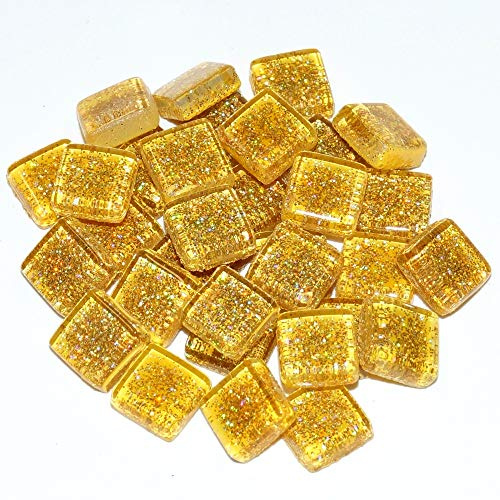 Unbekannt Soft-Glas Mosaiksteine Glitter 10 x 10 mm Inhalt 200 g, Farbe Gelb-Glitter