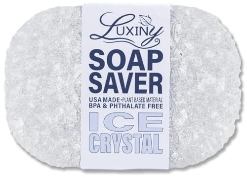 Soap Savers for Bar Soap & Shampoo Bar Holder, American Made by Luxiny, Lifts Soap in Soap Dishes & Shower Soap Holders – Bars & Soap Lasts Longer - Made from Plant Based Material (Ice Crystal)