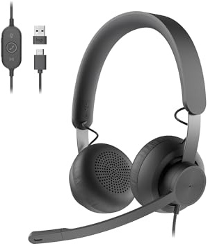 Logitech Zone 750 Wired On-Ear Headset with Advanced Noise-canceling Microphone, Simple USB-C and Included USB-A Adapter, Plug-and-Play Compatibility for All Devices