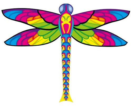 HQ Design Ecoline Dragonfly Kite Kinderdrachen Flugdrachen Einleiner, Drachen steigen Lassen, wenig Wind, ab 5 Jahren, 100x76cm, inkl. 17kp Polyesterschnur 25m auf Griff, 1.5-4 Bft