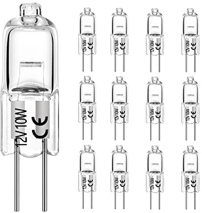 AHEVO G4 Halogen Bulb T3 140lm AC/DC 12V 2 Pin for Under Cabinet Puck Light, Track Lighting, Floor Lamps, 10W 12V Warm White 2700K Dimmable (12 Pack)