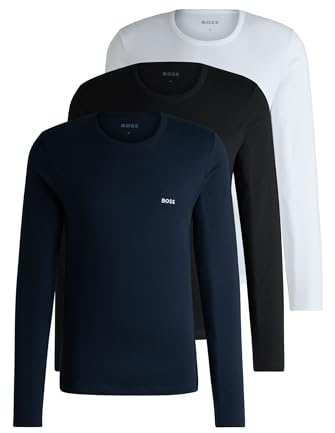 BOSS Mens Long Sleeve Logo T-Shirt 3 Pack Cotton