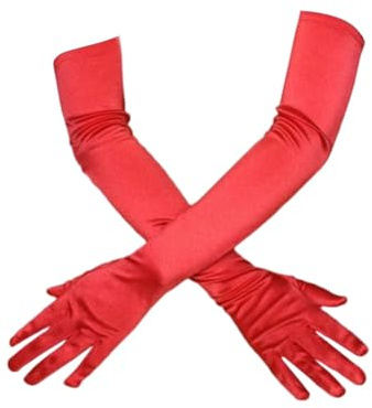 foris Elbow Satin Gloves,Red Long Gloves for Women Stretchy 1920s Opera Evening Velvet Fancy Dress Wedding Prom Dance Party Costume Accessories, 53 cm,One Size