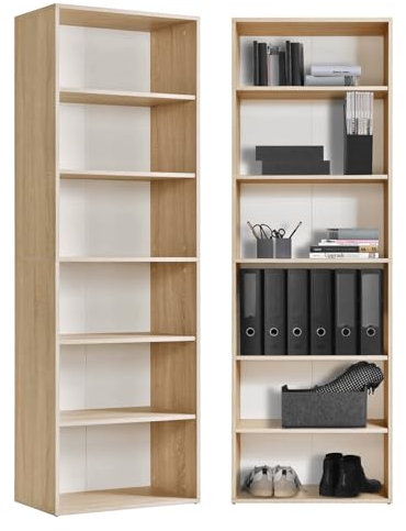 mokebo® Bücherregal Braun aus Holz 'Der Bücherwurm', Schuhregal, Holzregal, Aktenregal, Standregal fürs Wohnzimmer, Büro, Kinderzimmer, Regal groß für die Wand, 60cm Breite in Sonoma Eiche