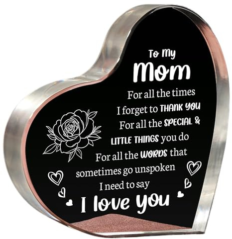 Milcier Acrylic Keepsake 3.9x3.9 Inch Heart Decorative Sign - I Love You Mom Mothers Day Gifts from Son