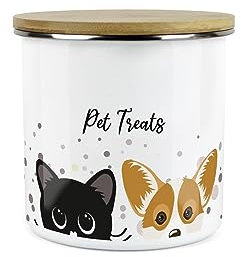 Purely Home Pet Treats Storage Canister - Peeping Cat & Dog Metal Enamel Medium Storage Container Pet Treats Tin