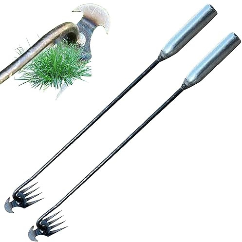 Veeteah Grasentferner - Gras-Handentferner aus Edelstahl mit 4 Zinken | Gartenhandwerkzeuge zum Entfernen von tief verwurzeltem Gras für Terrasse, Park, Garten, Rasen, Feld