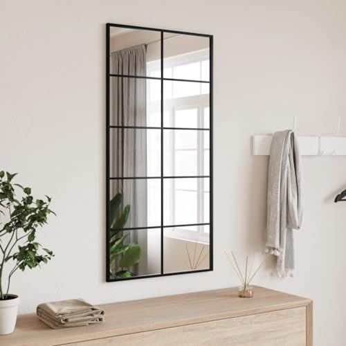 Gecheer Wandspiegel Rechteckig 50x100 cm Schwarz Eisenrahmen kristallklare Reflexion Flexible Montageoptionen für Schlafzimmer Badezimmer Flure und Wohnbereiche