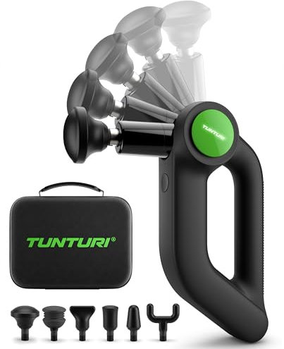 Tunturi MG70 Massagepistole Professionell - Massagegerät mit verstellbarem Kopf - Multi-Griff Massagegerät - Inklusive 6 Aufsätzen und Koffer - leistungsstark und leise - Inklusive kostenloser App