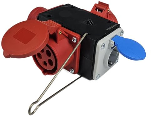 RoadEu - Distribuidor de Corriente para construcción. Enchufe CEE 16A 5P con 2X Toma 16A y en 1x Schuko. Toma de Corriente Industrial combinada. Ideal para Taller, Cobertizo y Fábricas