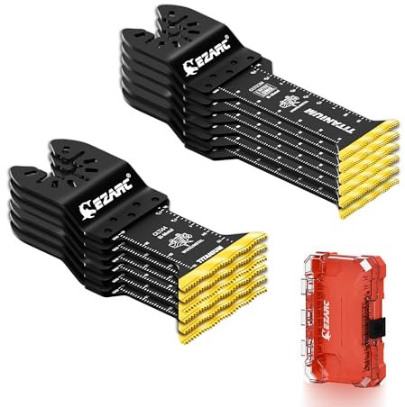 Lame per sega oscillante EZARC in titanio, standard e extra lunghe, perfette per tagliare metallo, legno, chiodi, viti e plastica. Confezione da 12.