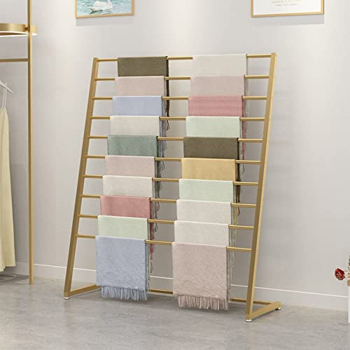 Schal-Ausstellungsständer – Metall-Hijab-Kleiderbügel – bodenstehender Anzughosenständer – Bettlaken-Hänge-Organizer-Regal, bodenstehender Bettlaken-Gürtel-Anzugshosen-Hängeständer (Farbe: Gold,