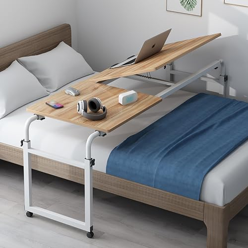 Betttisch, Überbetttisch, Tisch mit Rollen, Überbetttisch, Überbetttisch für Kingsize-Betten, Überbettschreibtisch, Nover-Betttisch mit Rollen, höhenverstellbar, mobiler Querbetttisch, für j