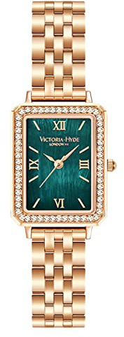 VICTORIA HYDE Rechteck Damenuhr Grün Dial Analog Quarz Armbanduhr mit Edelstahlarmband
