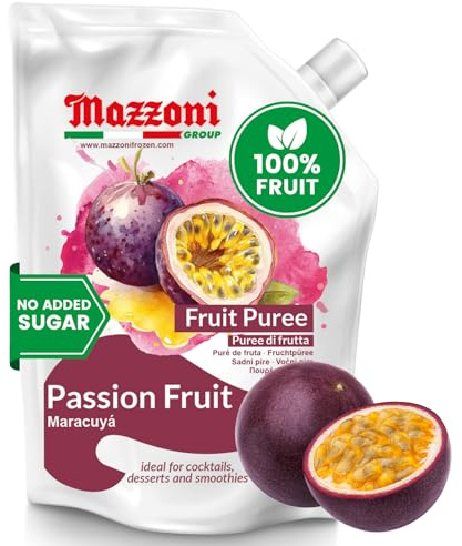 Mazzoni - Purea di Succo di Frutto della Passione, 100% Maracuya, Solo Frutta, Senza Zuccheri Aggiunti, 1,0 kg (1,0 kg) (1097,9 g) Mixer di Frutta Vera per Cocktail, Frullati, Bevande, Succhi di